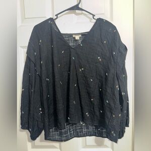 a.n.a Black Blouse with Floral Embroidery